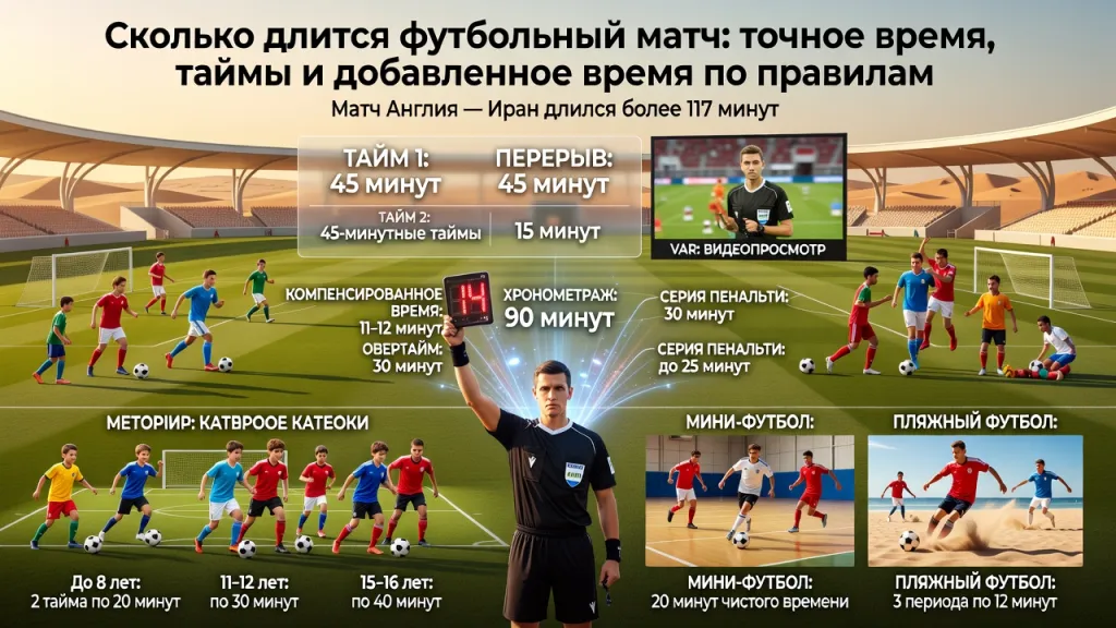 Сколько длится футбольный матч: точное время, таймы и добавленное время по правилам